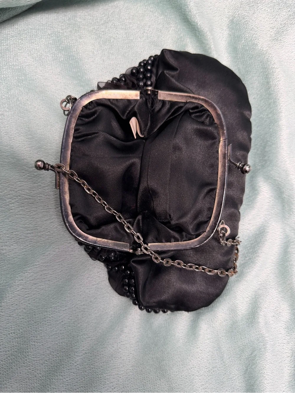 Black Beaded Floral Evening Bag with Chain Strap